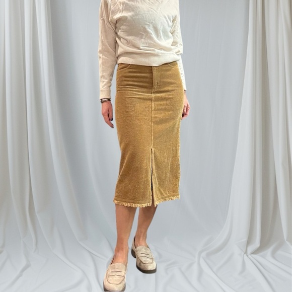 Lowrys Farm Tan Corduroy Midi Skirt - Picture 1 of 14